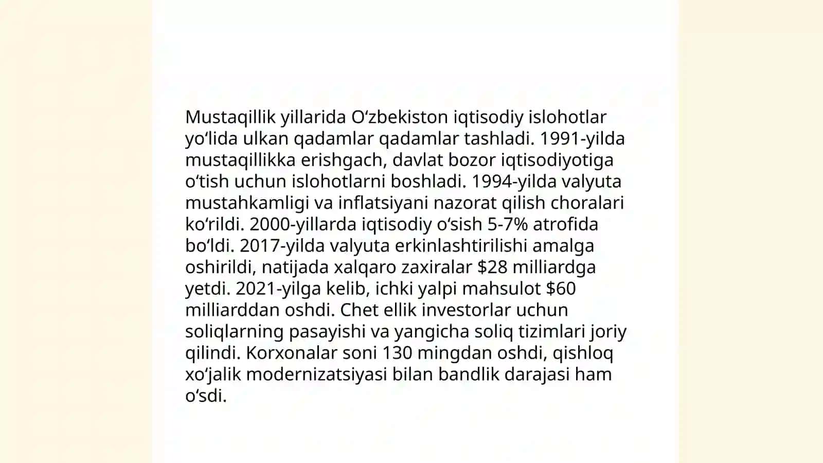 Oʻzbekistonning oʻziga xos istiqlol va taraqqiyot yoʻli 4