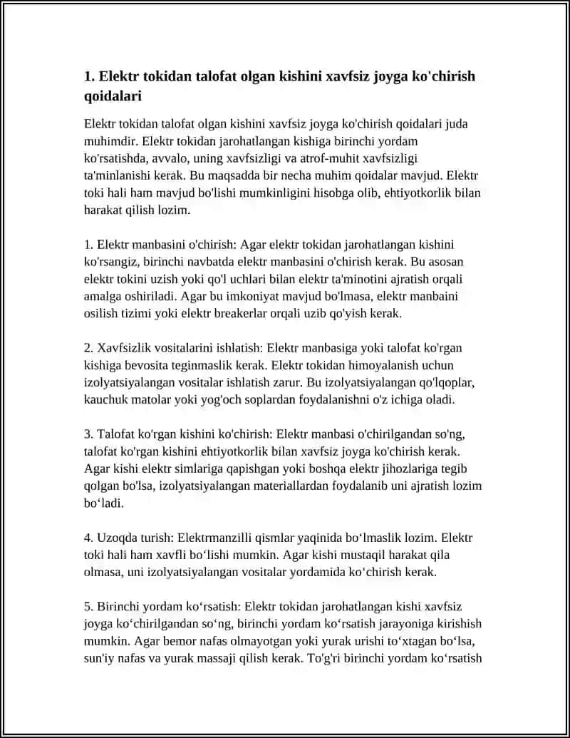 ELEKTR TOKIDAN TALOFAT KORGAN INSONGA BIRINCHU YORDAM KORSATISH 4