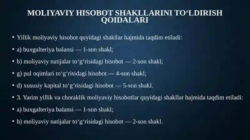 Moliyaviy hisobot shakllari va moliyaviy hisobotni baholash me'zonlari 4