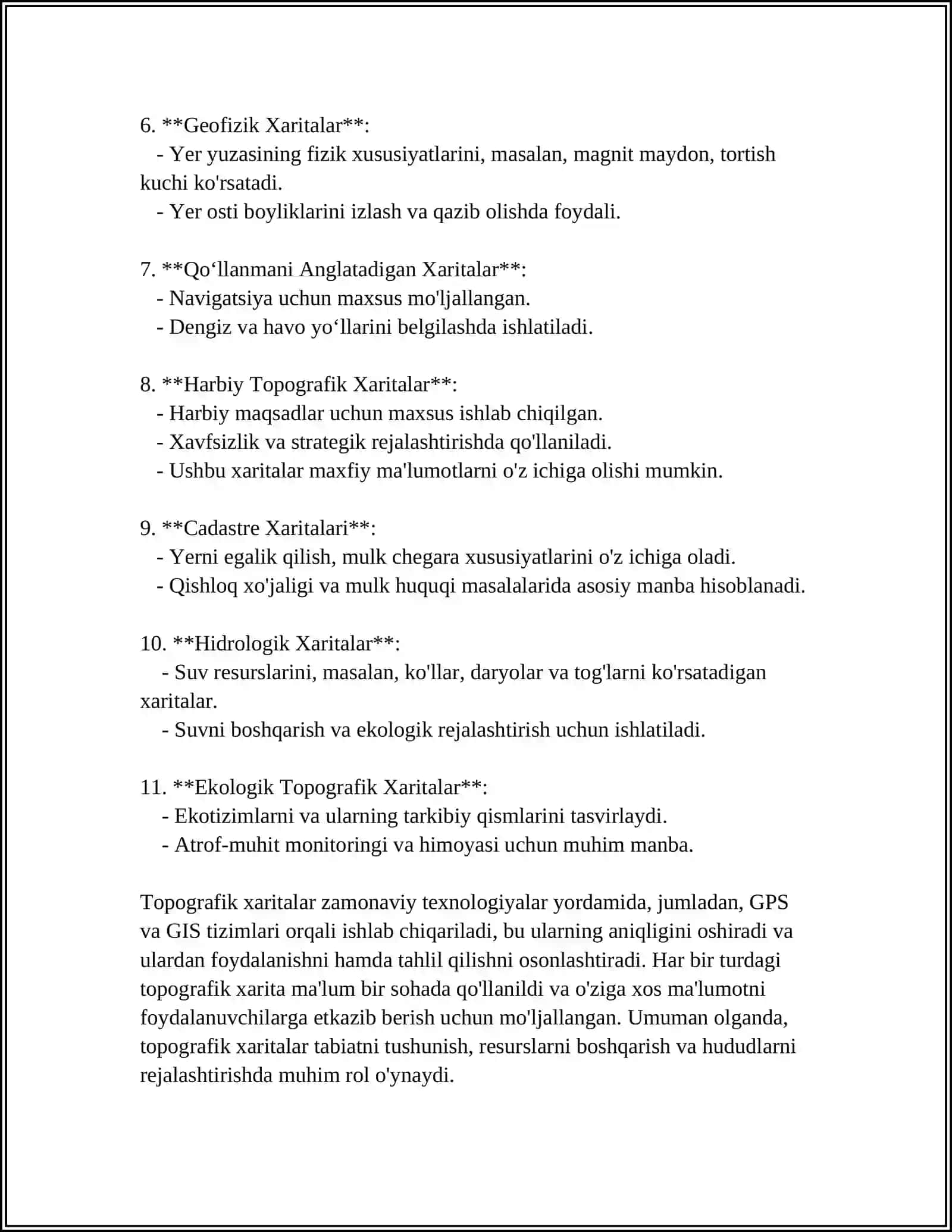 TOPOGRAFIK KARTA VA PLANNING VARAQLARGA BOʻLINISHI VA NOMINKLATURASI 4