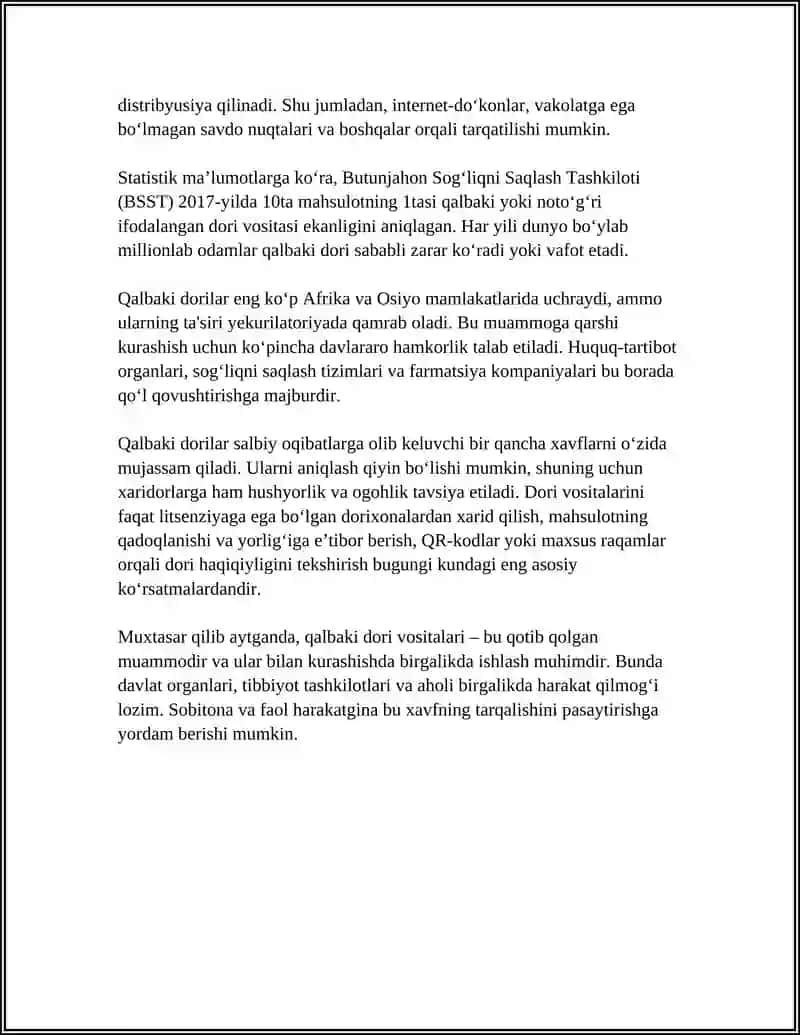FARMATSEVTIKA BOZORIDA QALBAKI DORILAR HAQIDA TUSHUNCHA 4