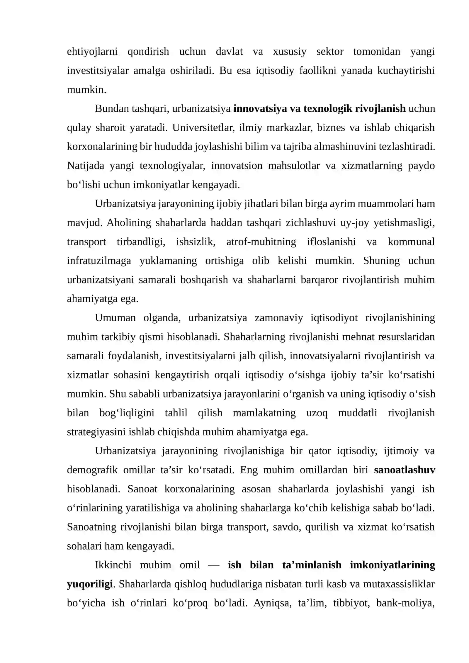 Urbanizatsiya jarayonlarining iqtisodiy o‘sishga ta’siri: ma’lumotlar yig‘ish va tahlil qilish 4