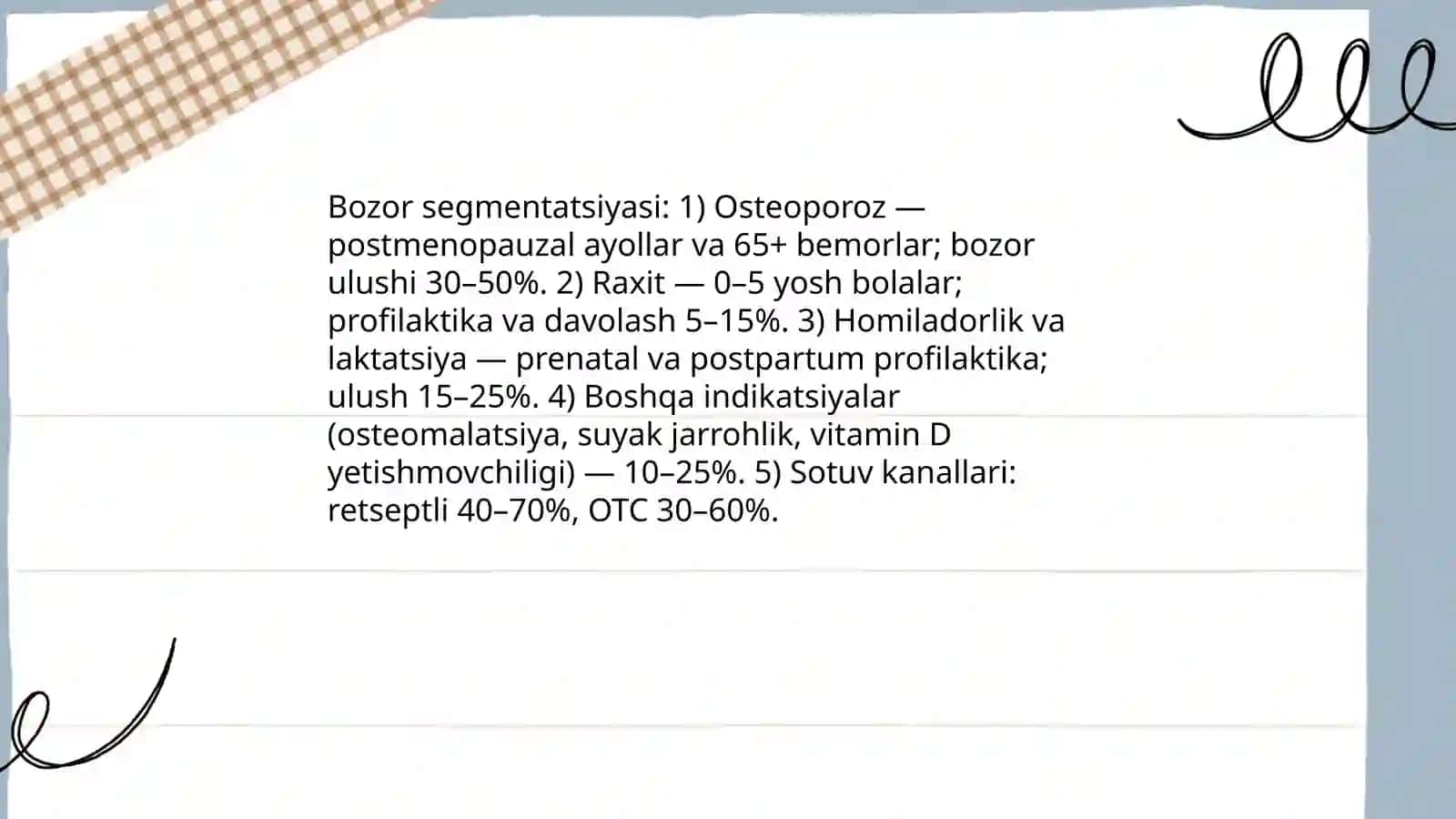 Kalsiy asosida olinadigan dori vositalarining farmatsevtika bozoridagi oʻrni 4