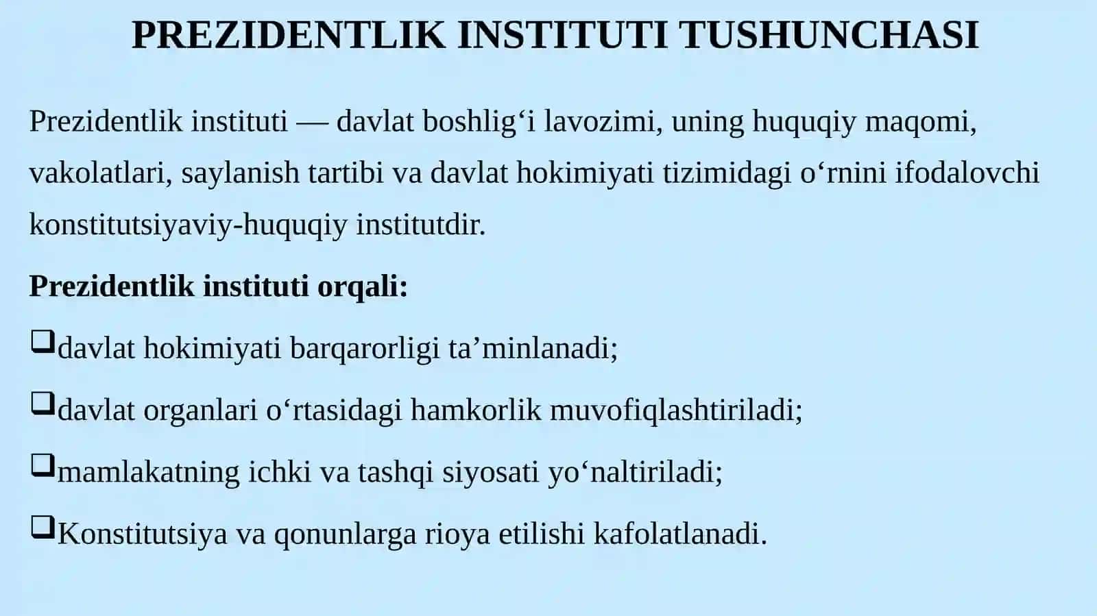 O‘zbekiston Respublikasida Prezidentlik institutining vujudga kelishi va rivojlanishi. 4