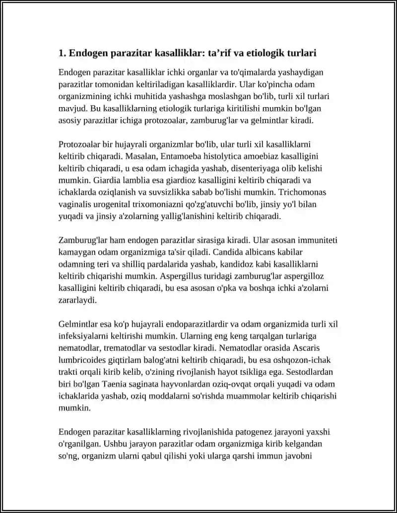 ENDOGEN PARAZITAR KASALLIKLAR KLASSIFIKATSIYASI, PATOGENEZI, LABORATORIYA TASHXISI 4