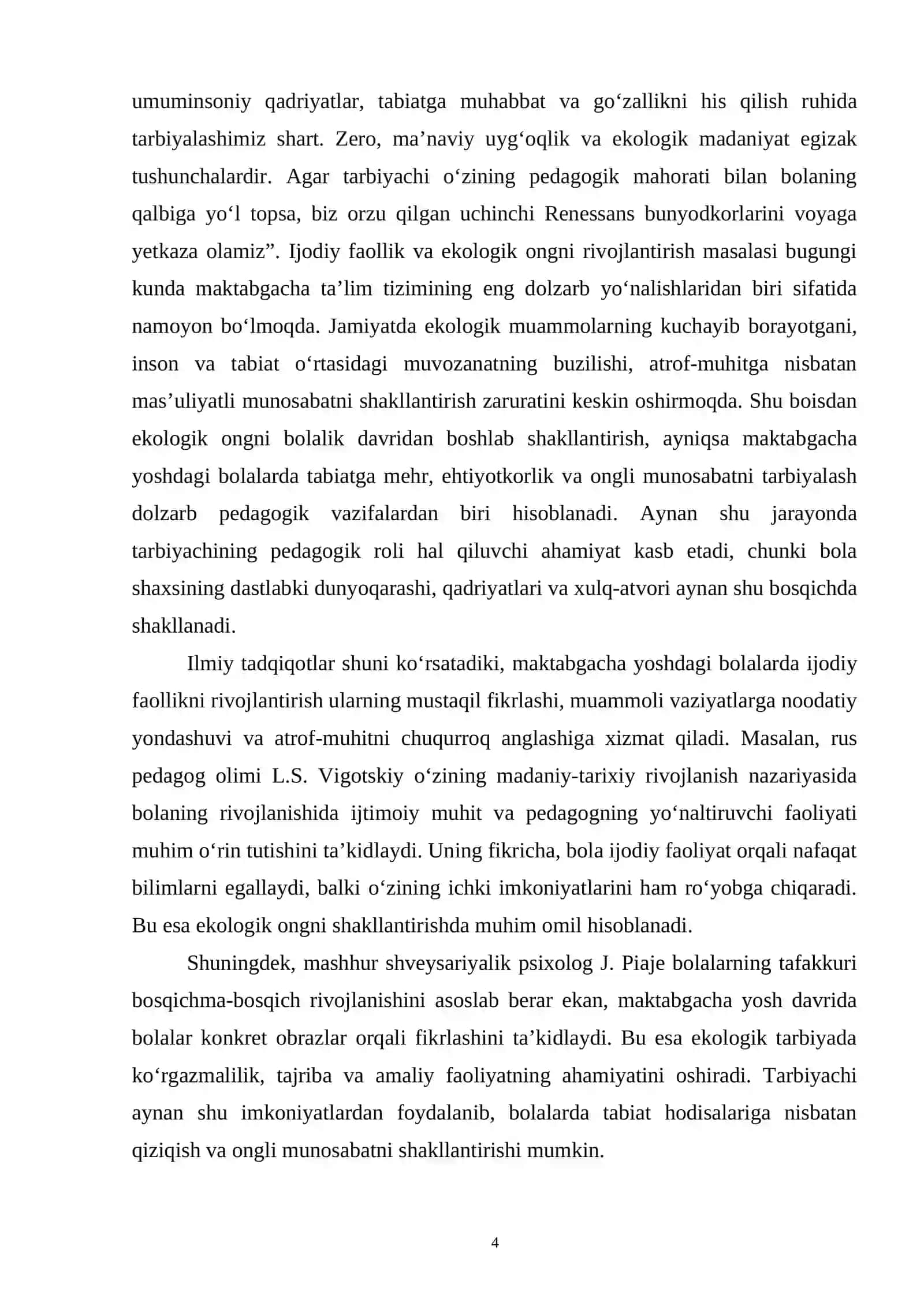 Ijodiy faollik va ekologik ongni rivojlantirishda tarbiyachining pedagogik roli 4