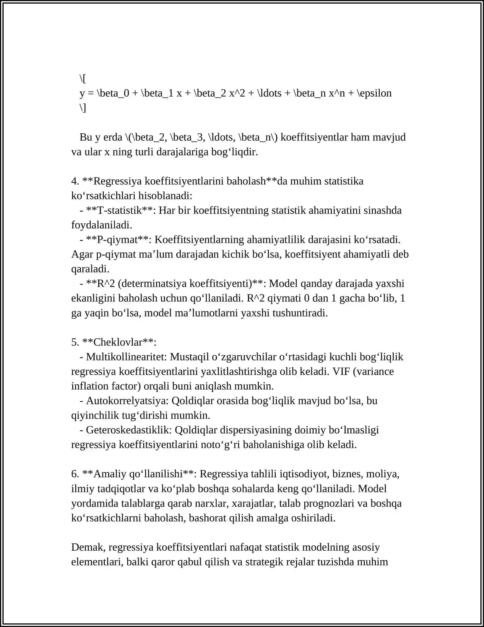 REGRESSIYA KOEFFITSIYENTLARINING IQTISODIY MOHIYATI NIMADAN IBORAT? 4