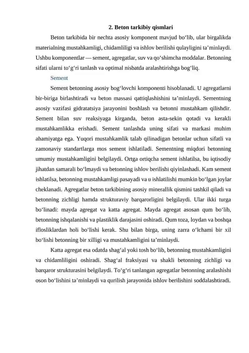Beton tarkibini hisoblash metodikasi 400 marka misolida 4