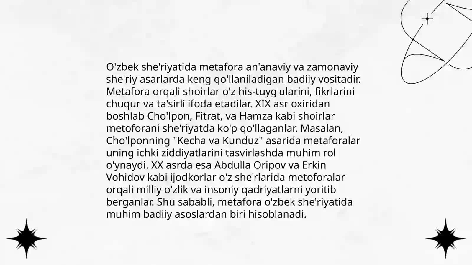 Badiiy nutq uslubi. Õzbek she'riyati 4