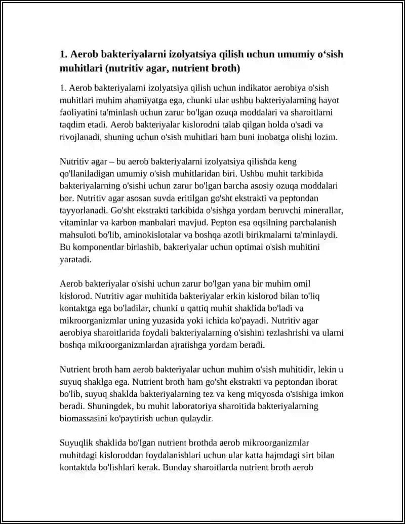 OZIQ MUHITLAR: AEROB VA ANAEROB BAKTERIYALARNI AJRATIB OLISHDA QO‘LLANILADIGAN OZIQ MUHITLAR 4