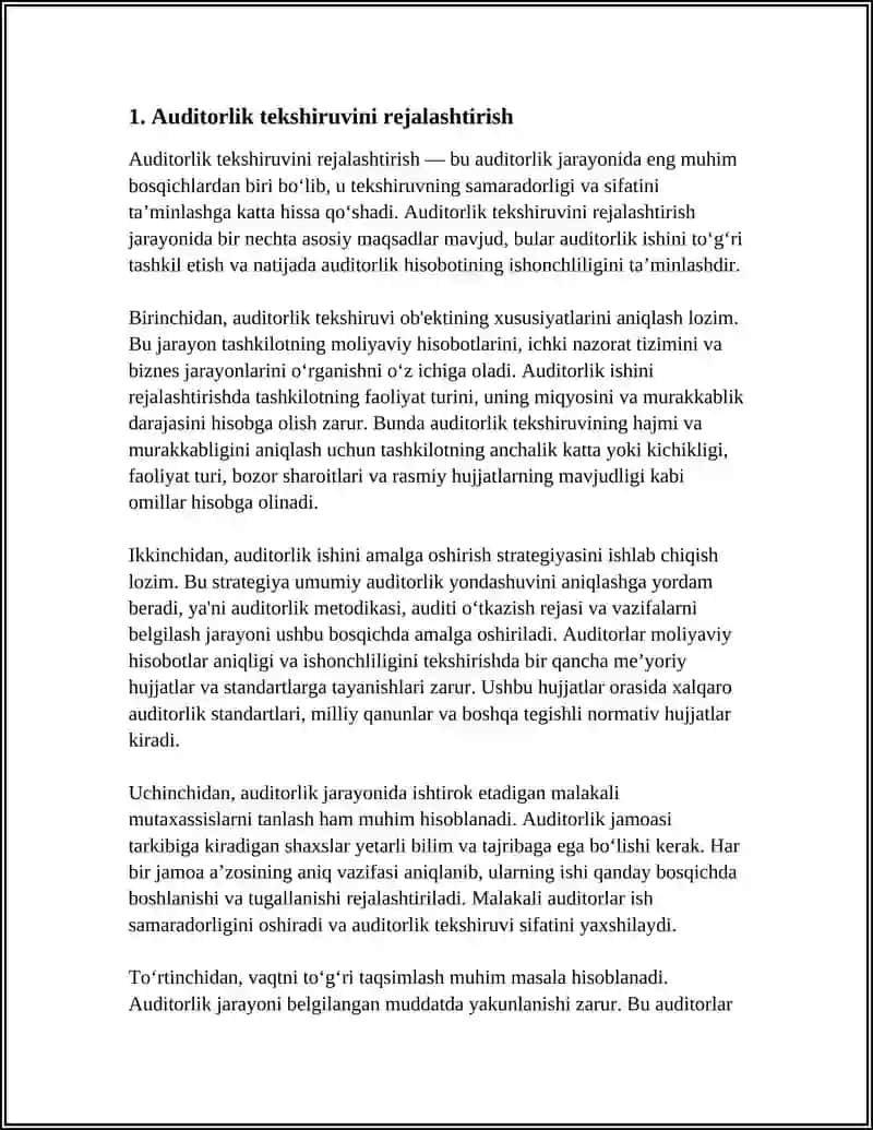 AUDITORLIK TANLASHDA ASOSIY JIHATLARI AUDITORLIK TEKSHIRUVINING YAKUNIY BOSQICHI 4