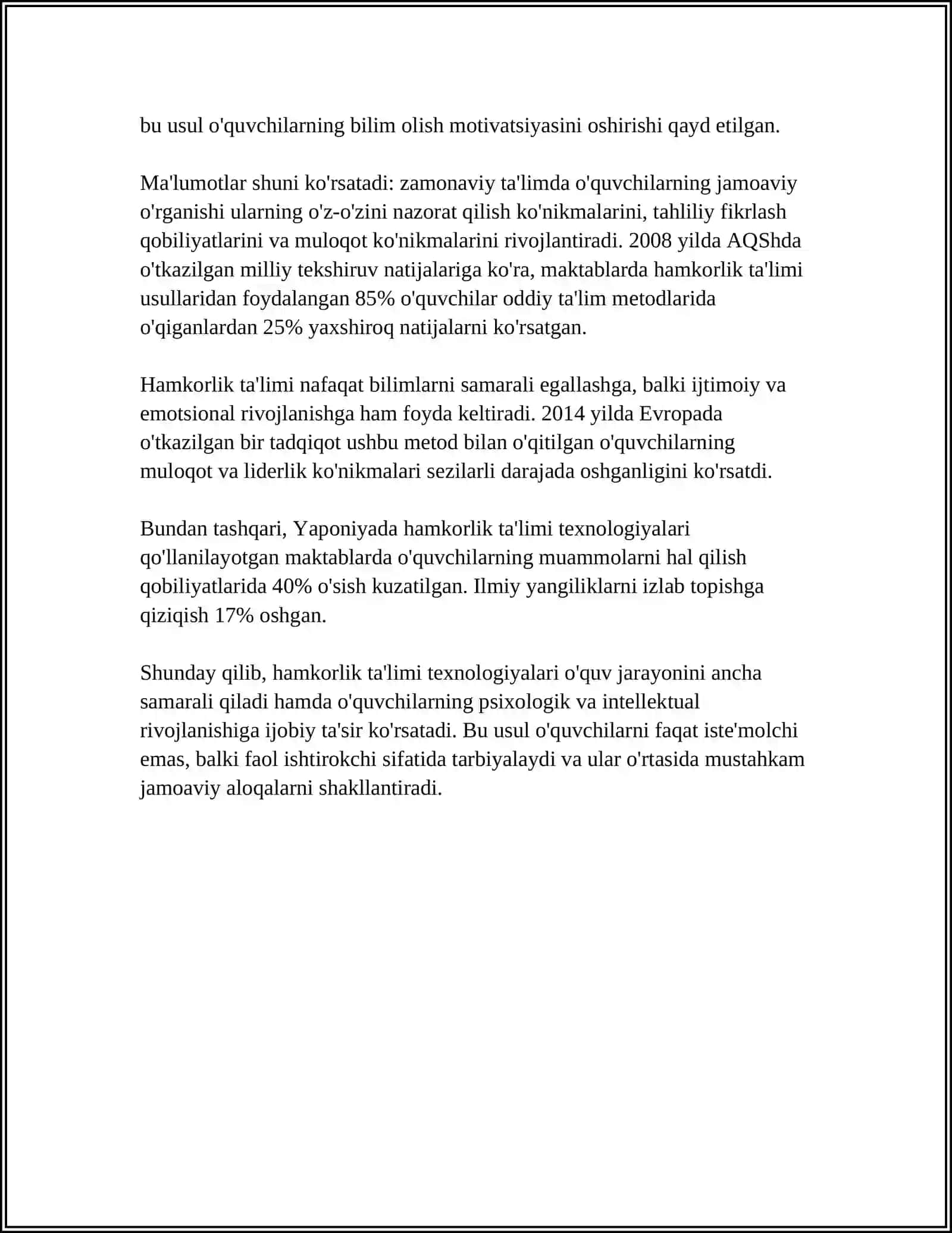 HAMKORLIK TAʼLIMI TEXNOLOGIYALARINING USTUVOR TAMOYILLARI, MUHIM BELGILAR VA TARKIBIY ELEMENTLARI 4