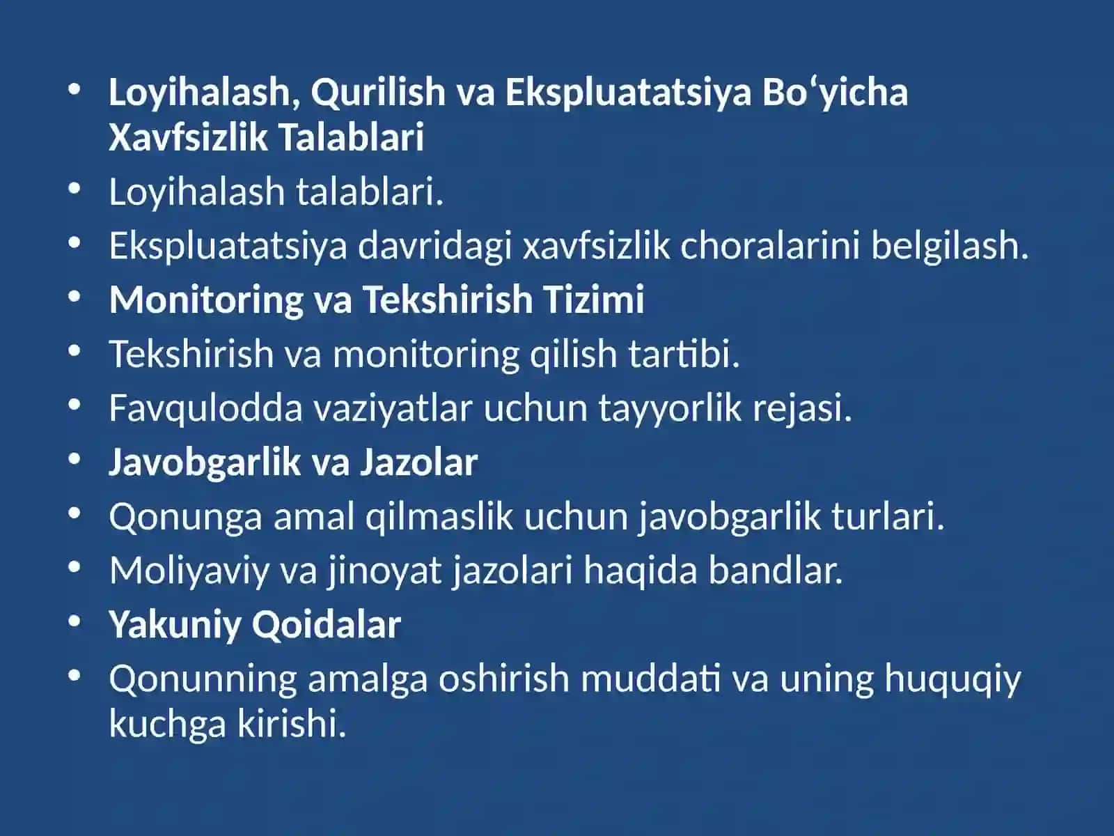 Gidrotexnika inshootlarining xavfsizligi to`g`risida qonun bandlari 4