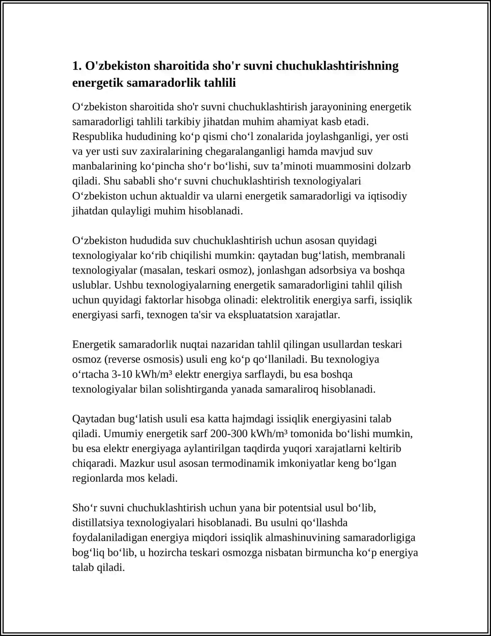 O'ZBEKISTON SHAROITIDA SHO'R SUVNI CHUCHUKLASHTIRISH G'OYASINI YARATISH 4