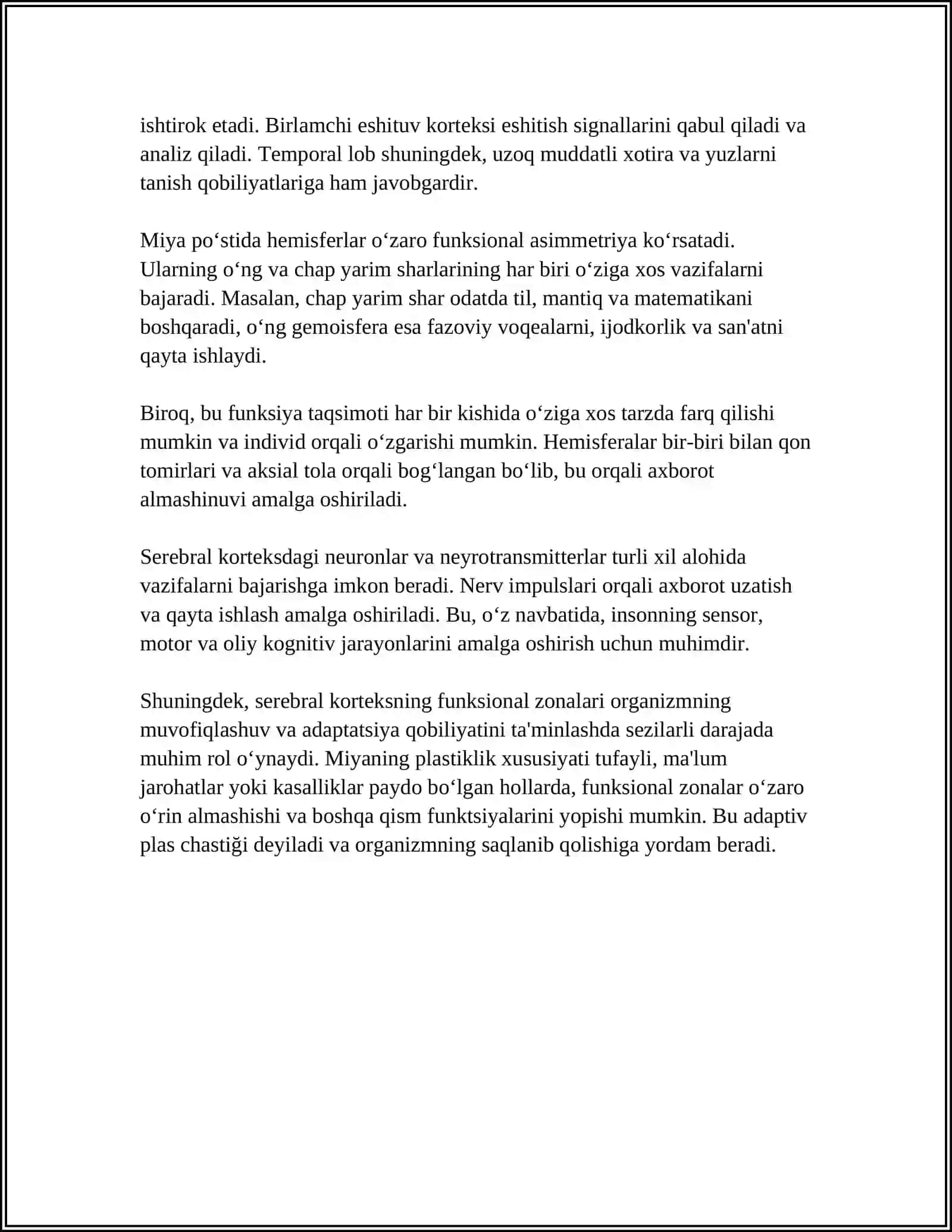 INSON MARKAZIY NERV TIZIMINING OLIY BO‘LIM FIZIALOGIYASI 4