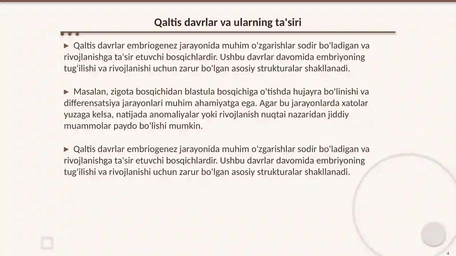 Odam embriogenezining qaltis davrlari 4