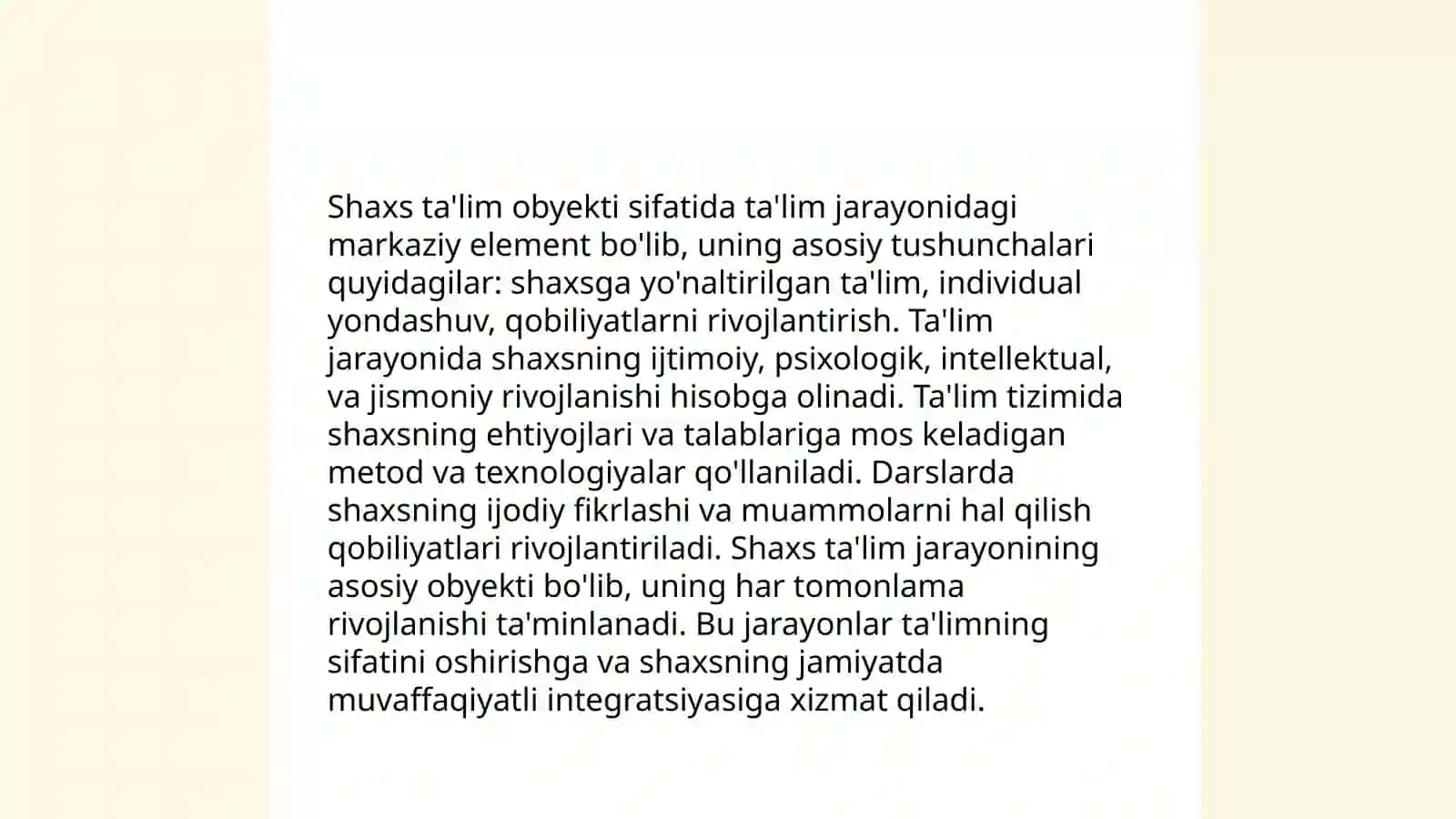 Shaxs ta'lim obyekti va subyekti sifatida uning shakllanish va rivojlanish omillari 4