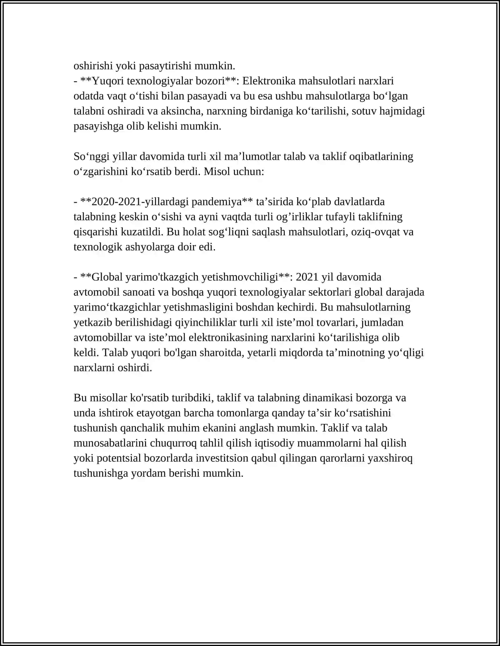 REFERAT Mavzu: TALAB TAKLIF BOZOR MUVOZANATI 4