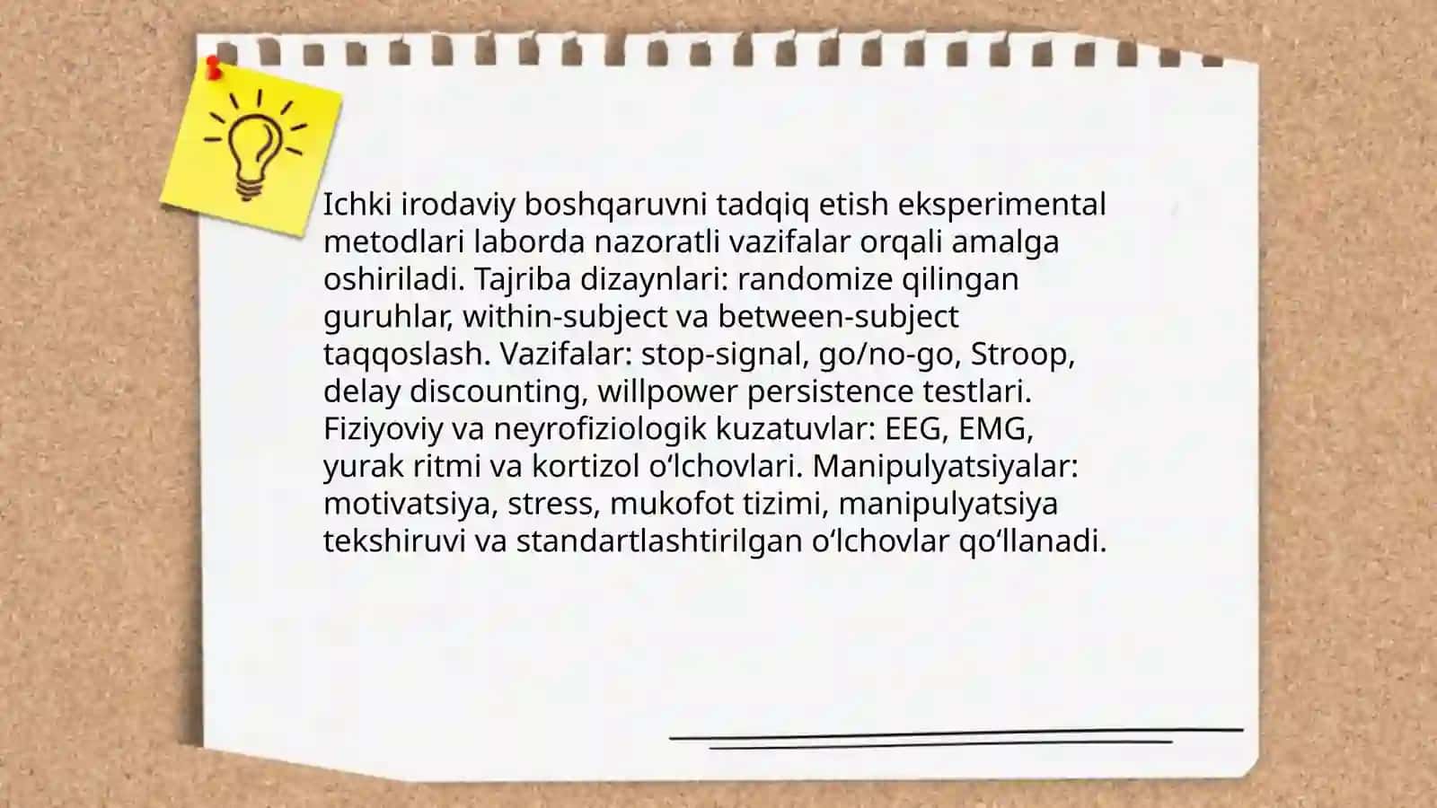 Iroda, ichki irodaviy boshqaruv va irodaviy xususiyatlarini o'rganish metodlari 4