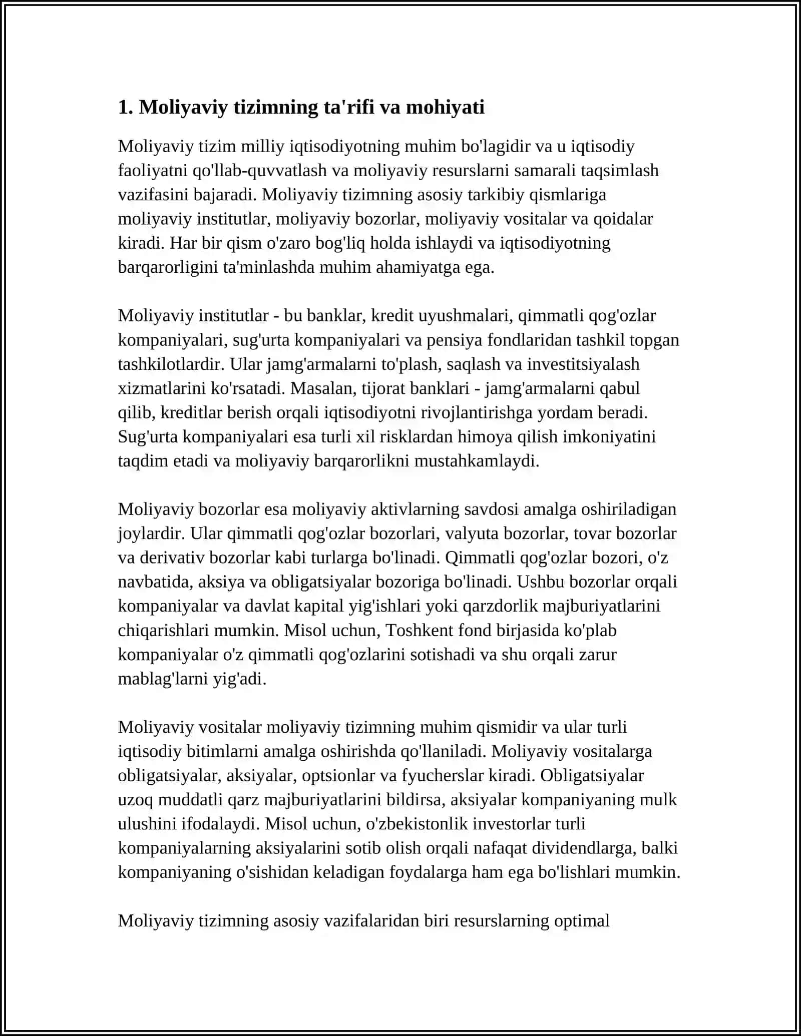 O'ZBEKISTON RESPUBLIKASINI PUL-KREDIT SIYOSATI MSIO -23/1 GURUH 2 -KURS TALABASI SAIDOVA DILFUZAOY BAXTIYOR QIZI 4