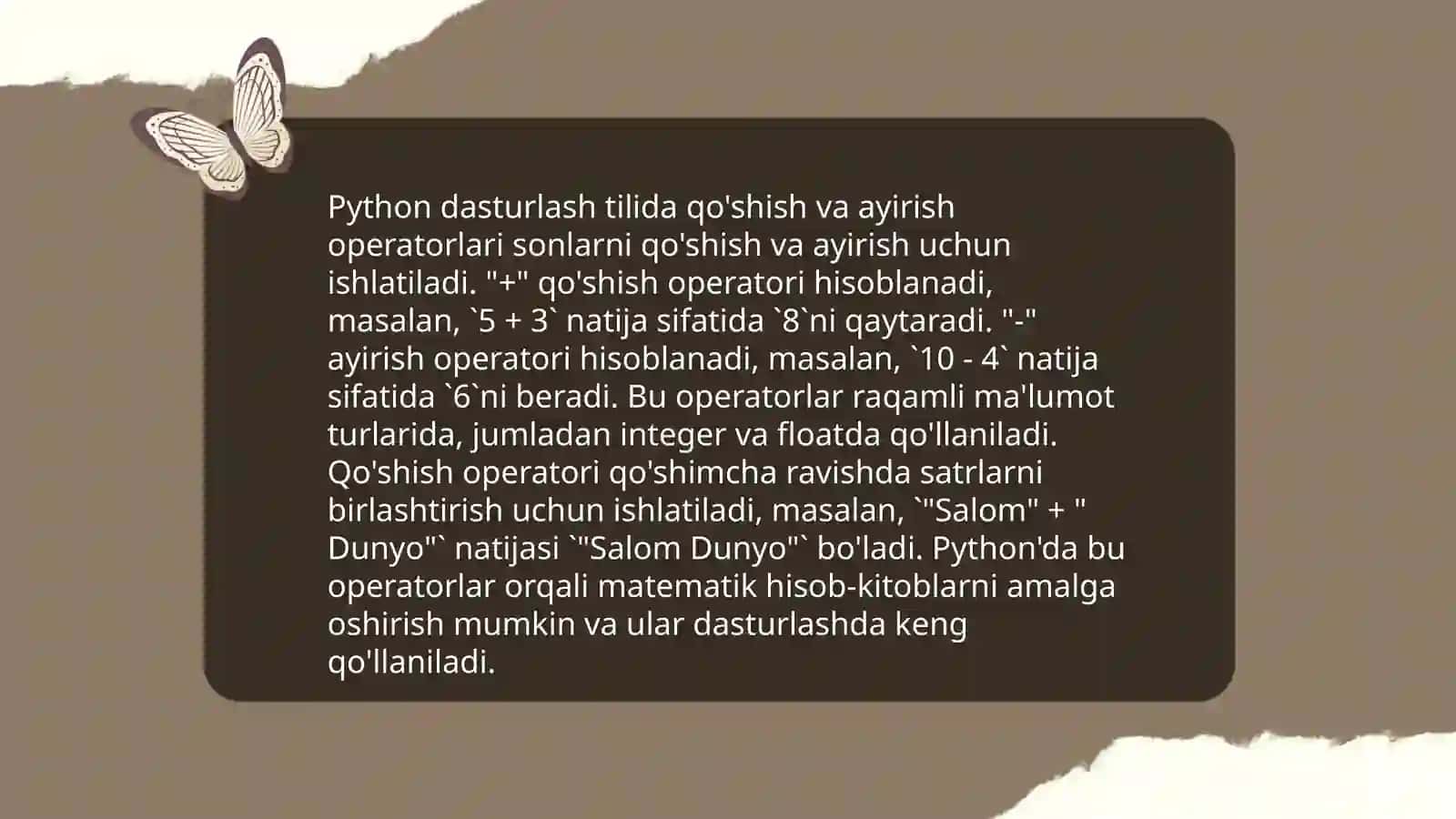 Arifmetik operatorlar va ularning Python'dagi ifodalanishi 4
