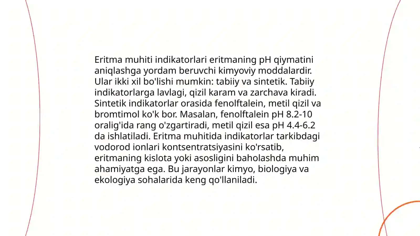 Eritma muhitini indikator yordamida aniqlash. PH. Tuzlar gidrolizida PH 4