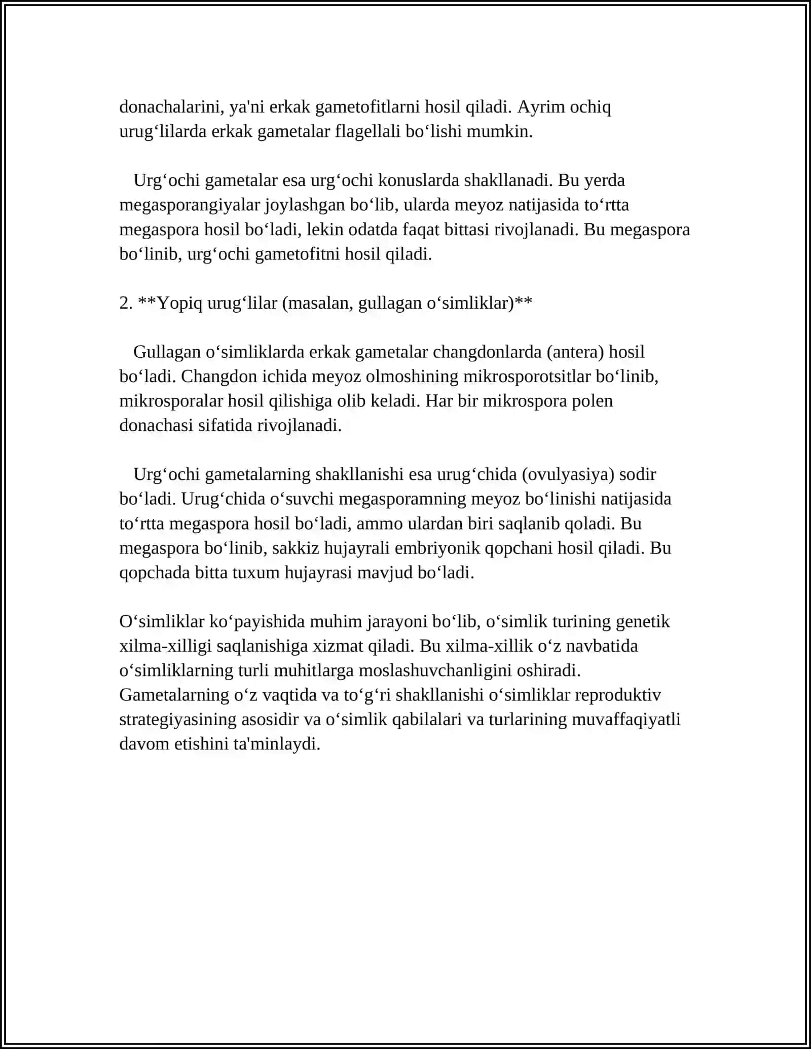 OʻSIMLIK VA HAYVON GAMETALARINING RIVOJLANISHI 4