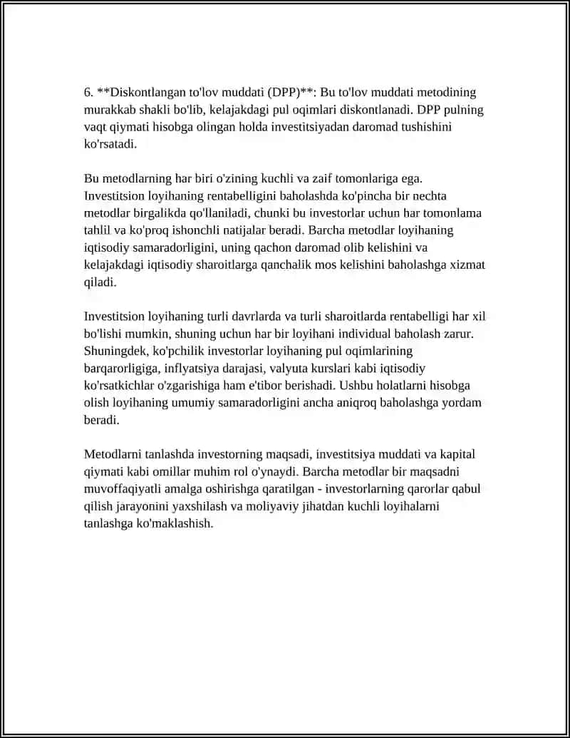 INVESTITSION FAOLIYAT SAMARADORLIGINI TAHLIL QILISH 4