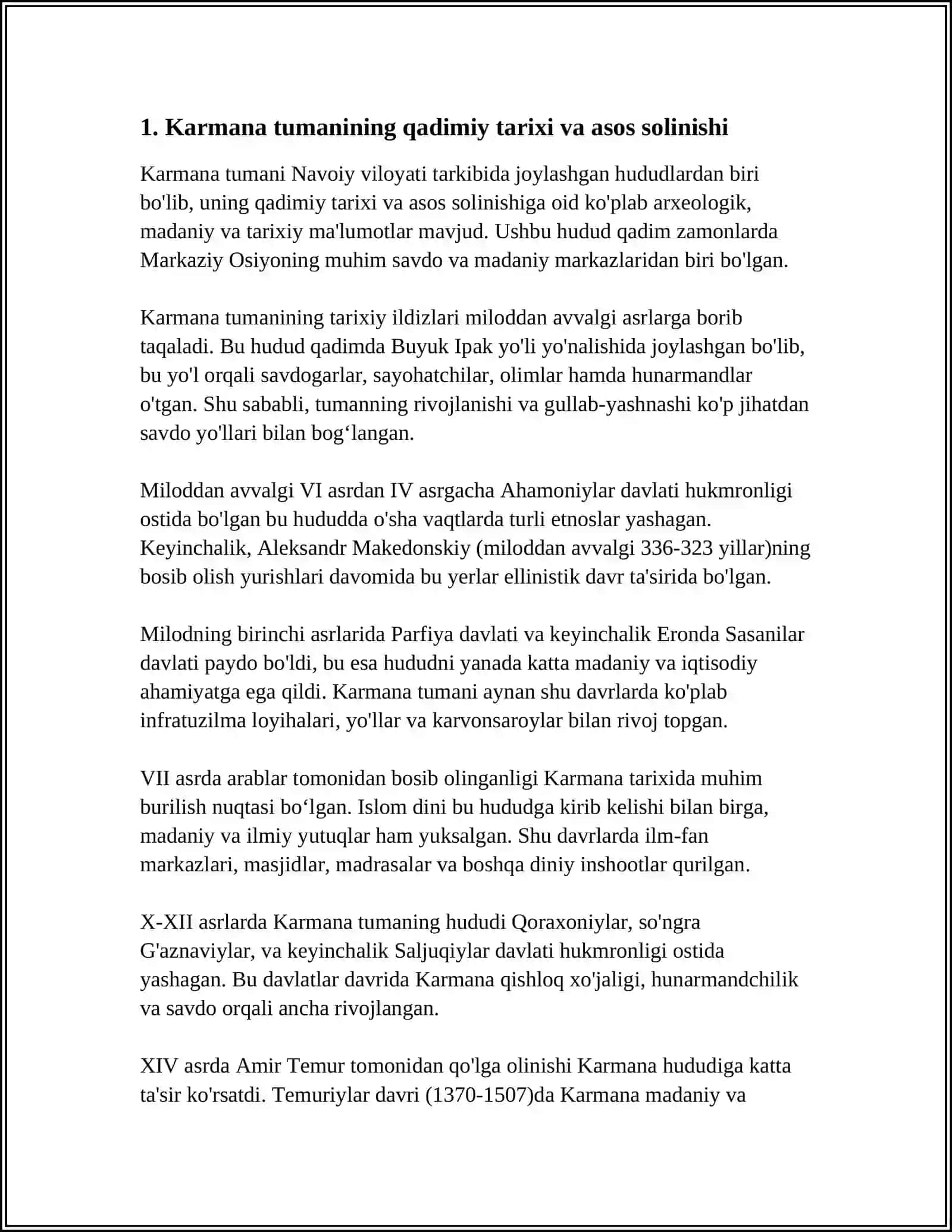 NAVOIY VILOYATI KARMANA TUMANI TARIXI HAMDA TARIXIY OBIDALARI 4