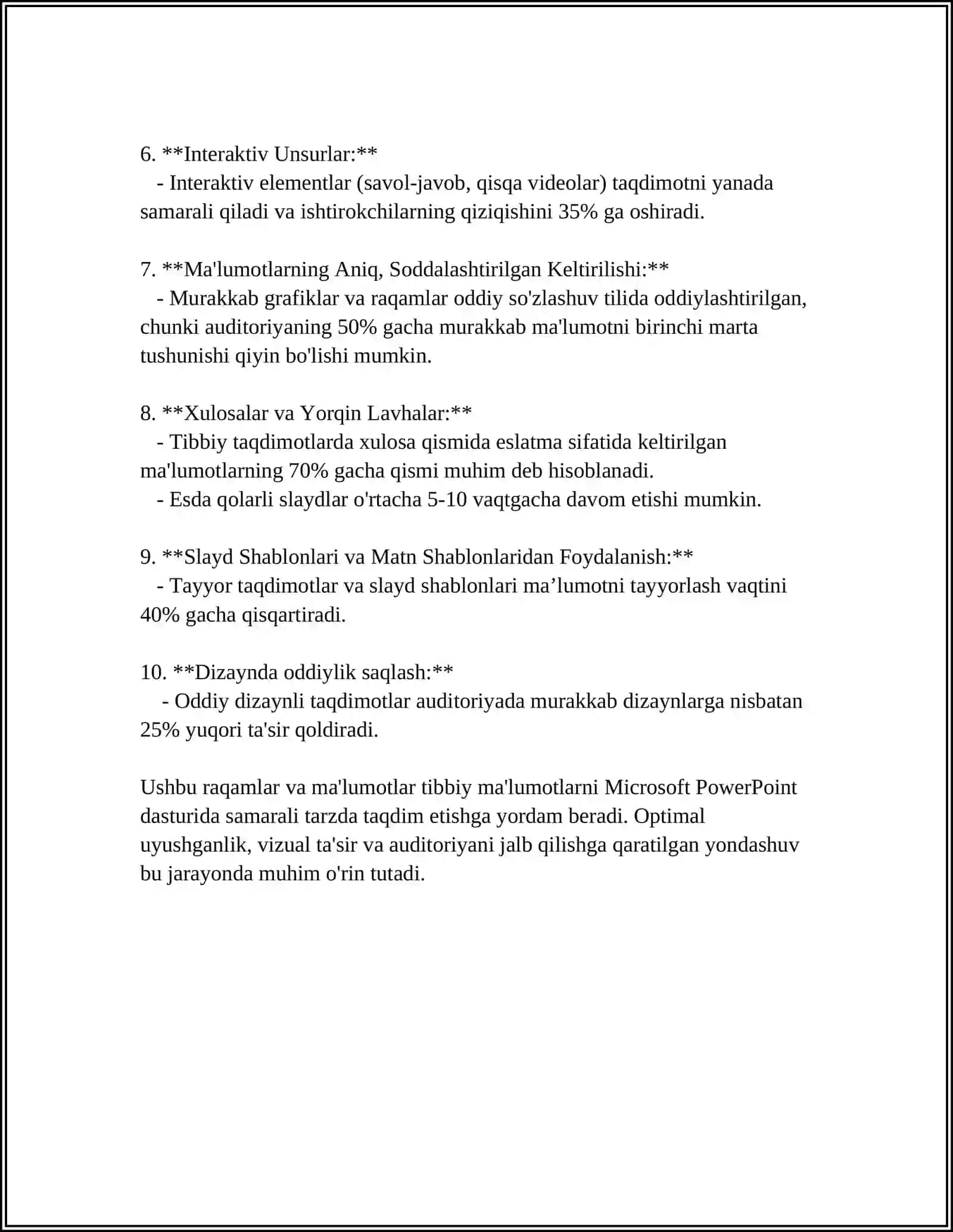 MICROSOFT POWER POINT MATN MUHARRIRIDA TIBBIYOTGA OID HUJJATLAR TAYYORLASH 4