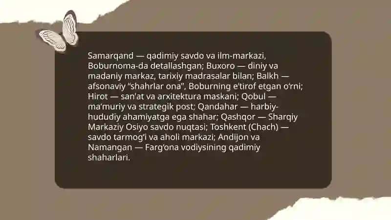 Boburnoma asarlarida geografik joy nomlari taʼrifini yozish 4