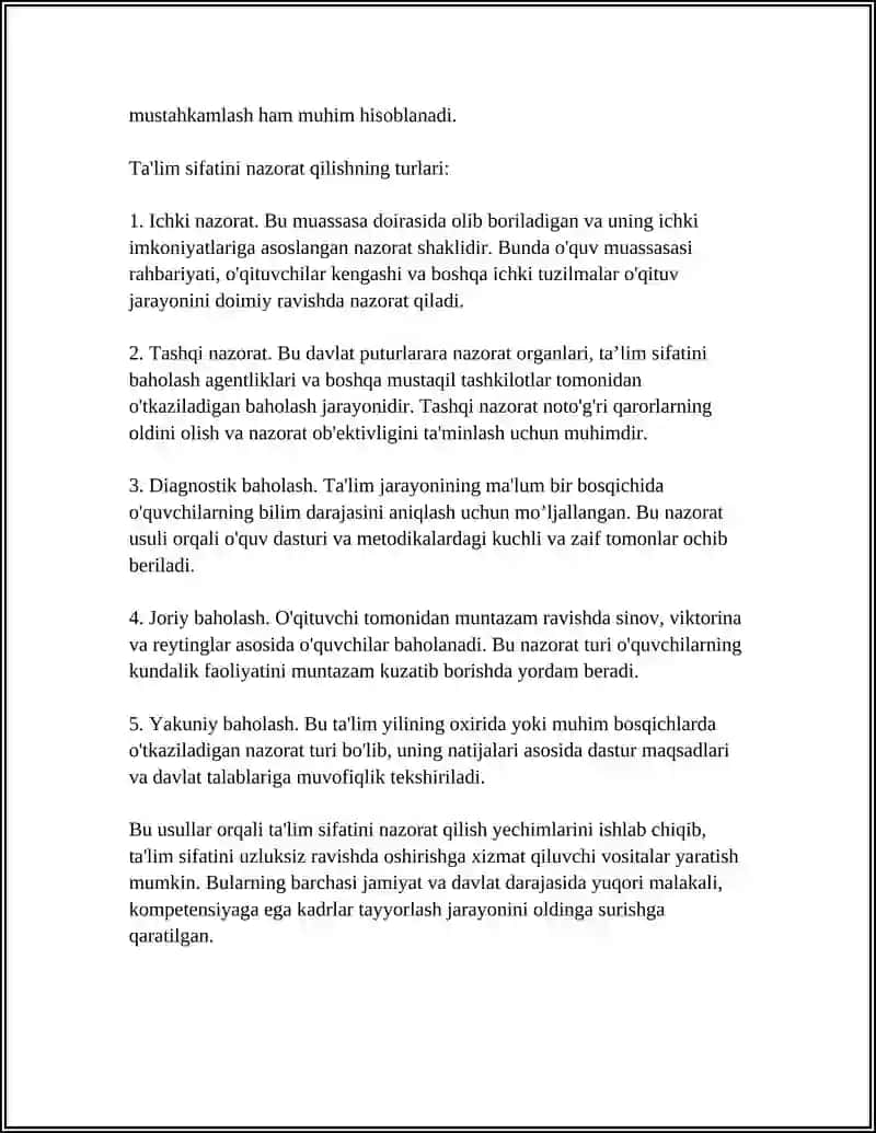 TA'LIM SIFATINI NAZORAT QILISH VA UNING TURLARI 4