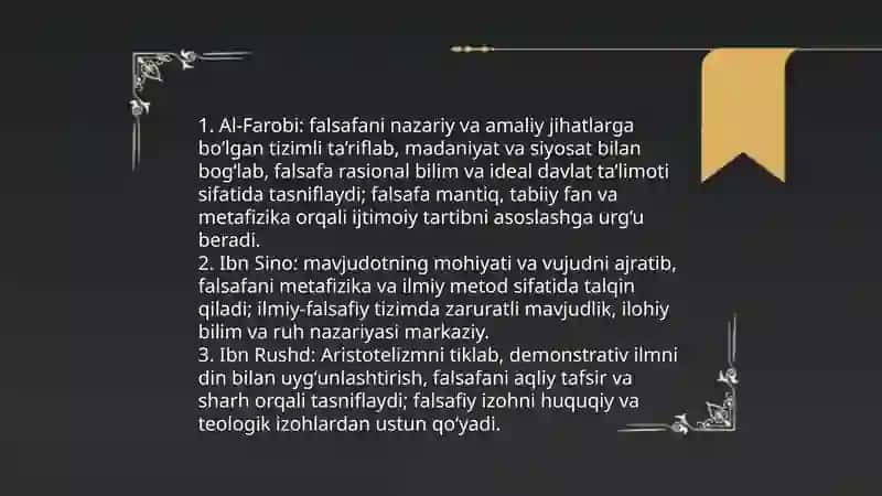 Falsafaning mohiyatiga oid Sharq va G'arb mutafakkirlari tarriflarini tasniflash 4