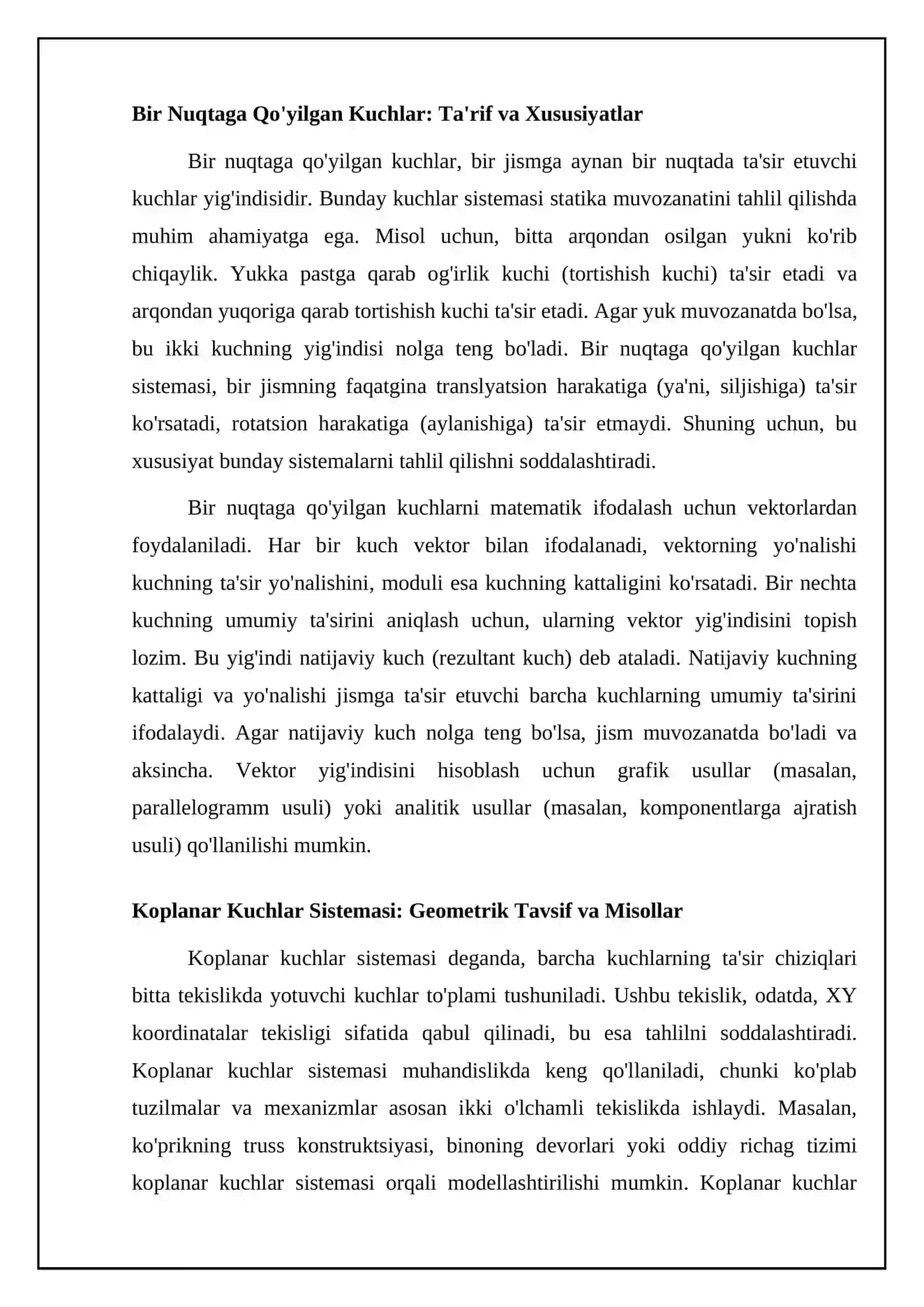 Kesishuvchi kuchlar va tekislikdagi kuchlar sistemasi 4