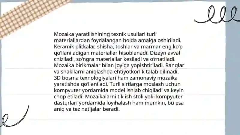 Mozaika bilan ishlash darslarini tashkil etish metodikasi 4