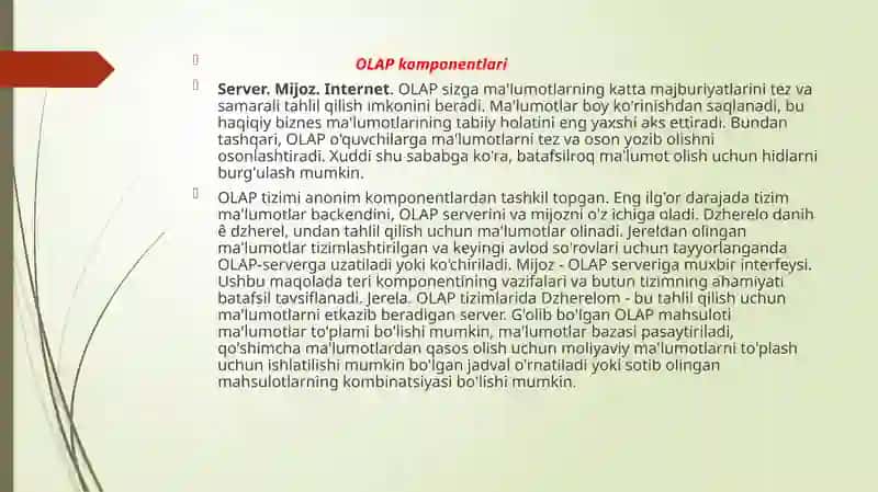 OLAP Tahliliy Tizimlari 4