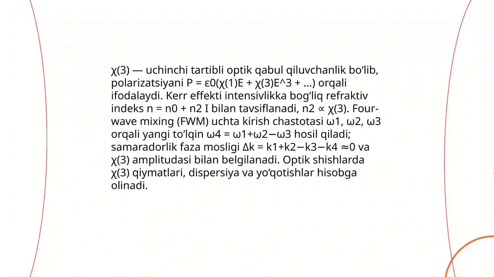 Optik shishlarda uchinchi darajali qabul qiluvchanlikni nazariy aniqlash va amalda hisoblash 4