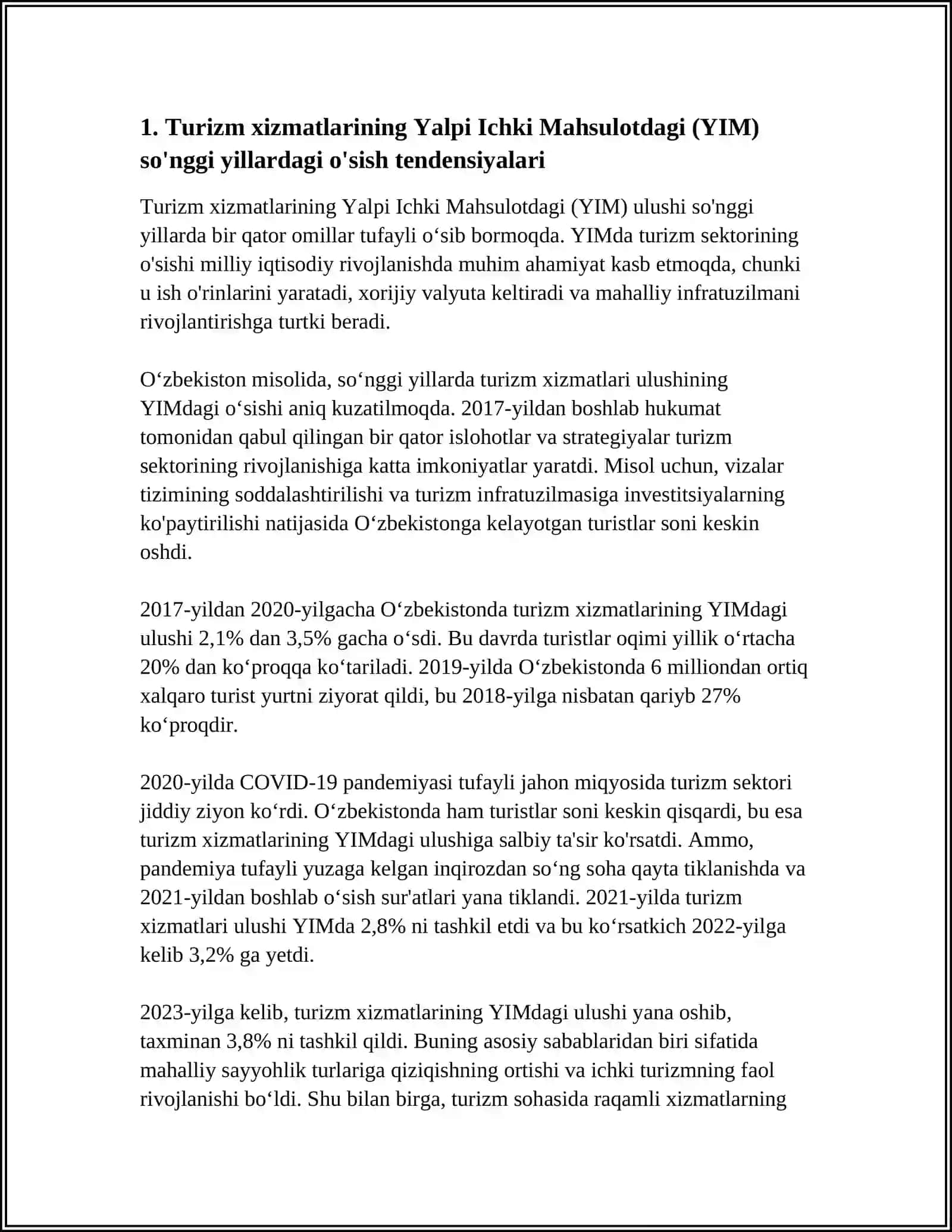 YALPI ICHKI MAHSULOTDA TURIZM XIZMATLARI ULUSHINING ORTISHI 4