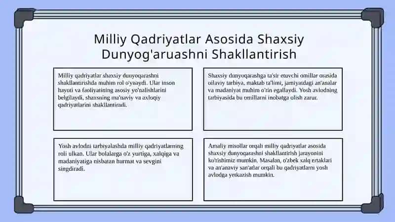 Milliy Qadriyatlar va Shaxsiy Rivojlanish 4