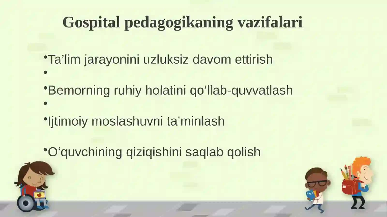 Alohida yordamga muhtoj shaxslar bilan ishlashda gospital pedagogika konsepsiyasining mohiyati va asosiy qoidalari 4