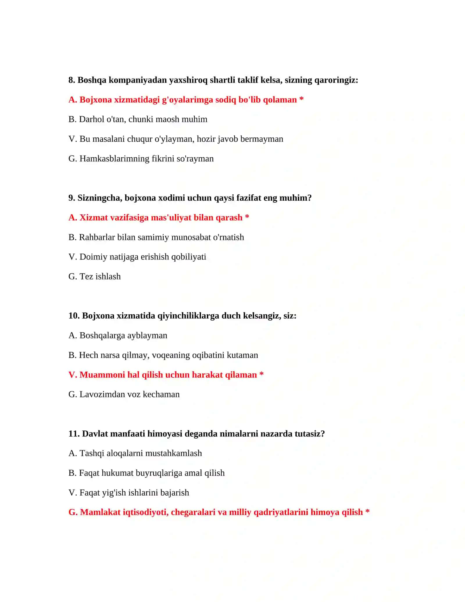 Bojxona psixologik test savollari PDF 4