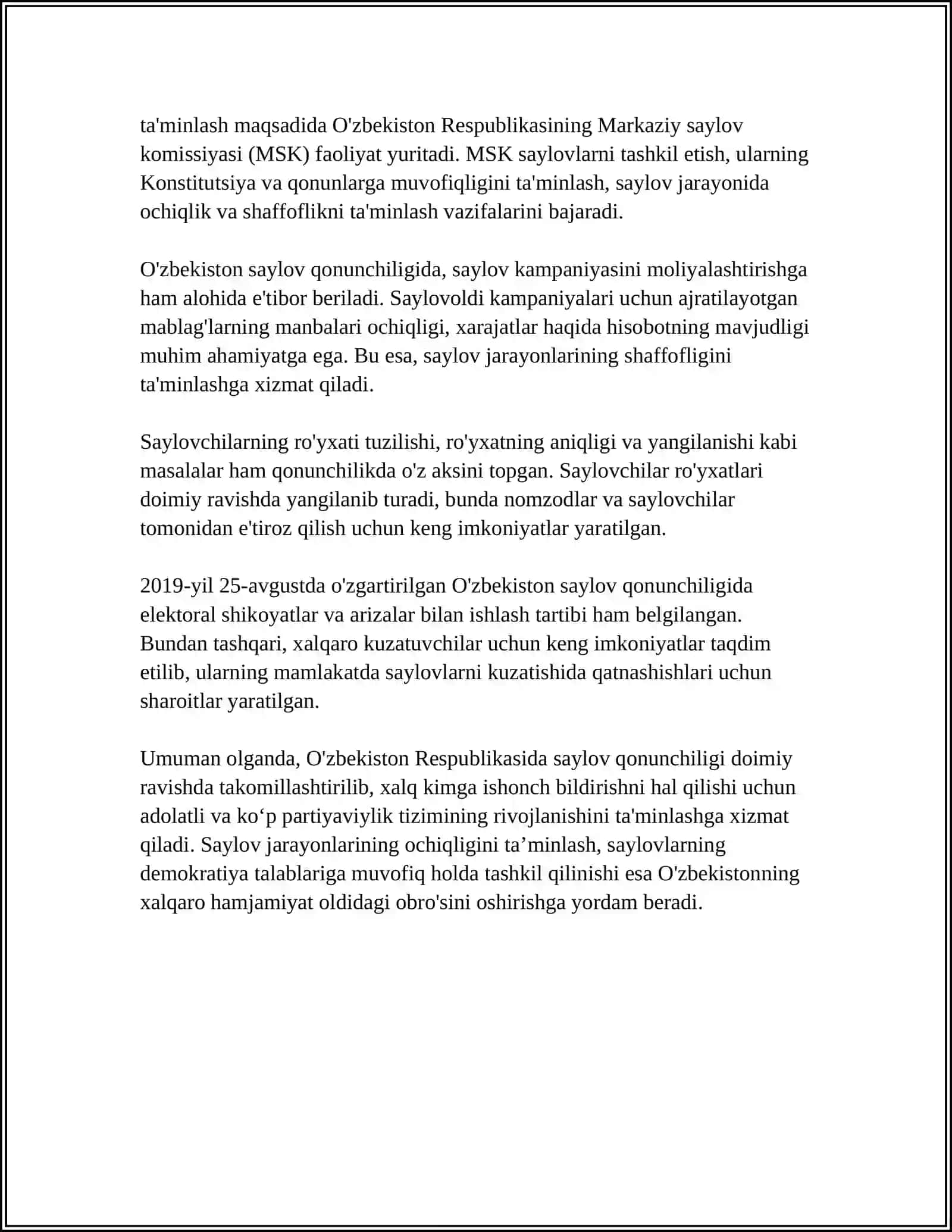 O‘ZBEKISTONRESPUBLIKASIDA SAYLOV JARAYONINING HUQUQIY TARTIBGA OLINISHI 4