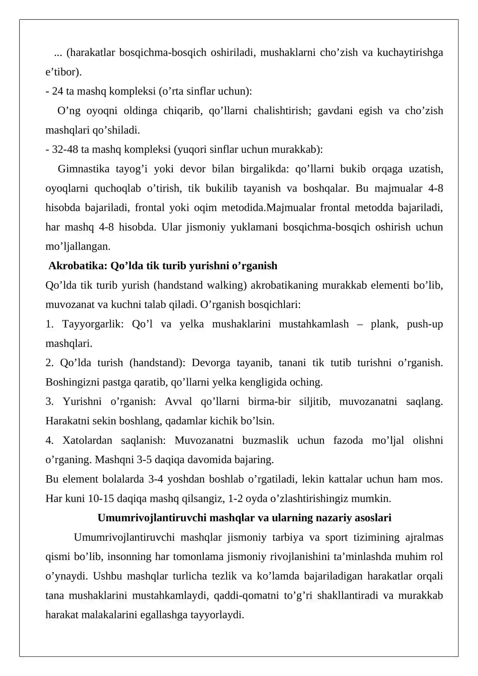 Umumrivojlantiruvchi mashqlar va akrobatika elementlari 4