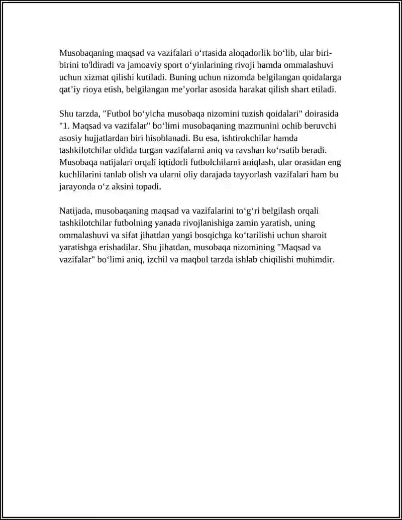 FUTBOL BUYICHA MUSOBAQA NIZOMINI TUZISH QOIDALARI 4