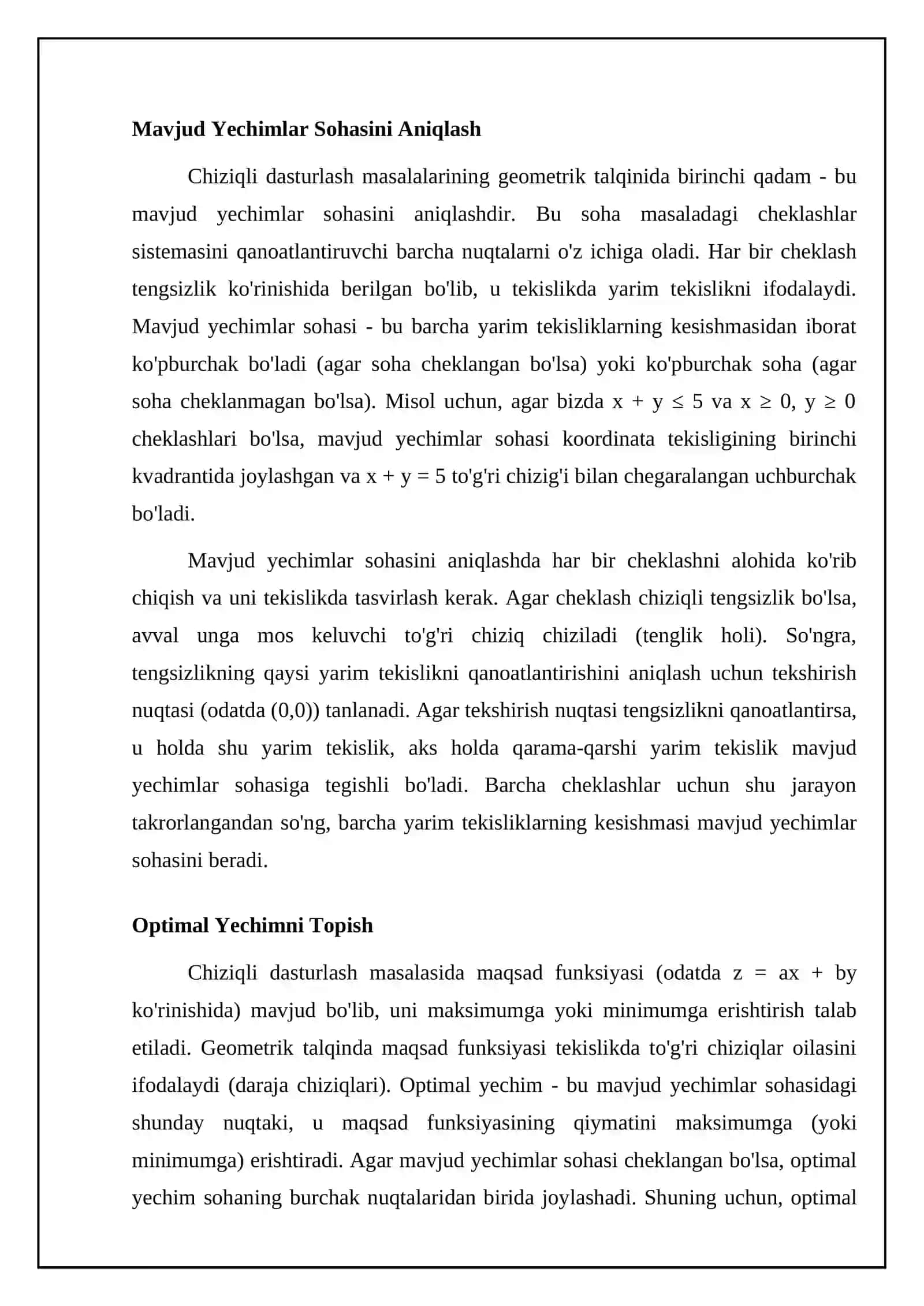 Chiziqli programmalashtirish masalasining geometrik talginiga doir amaliy topshiriglari bajarish 4