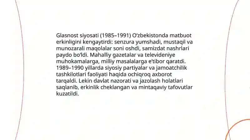 Qayta qurish "yillarida Oʻzbekistondagi ijtimoiy -siyosiy vaziyat 4