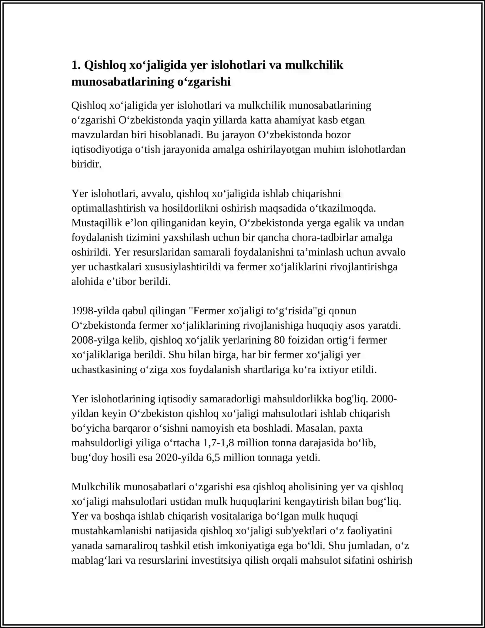 Qishloq xo‘jaligida yer islohotlari va mulkchilik munosabatlarining o‘zgarishi 4