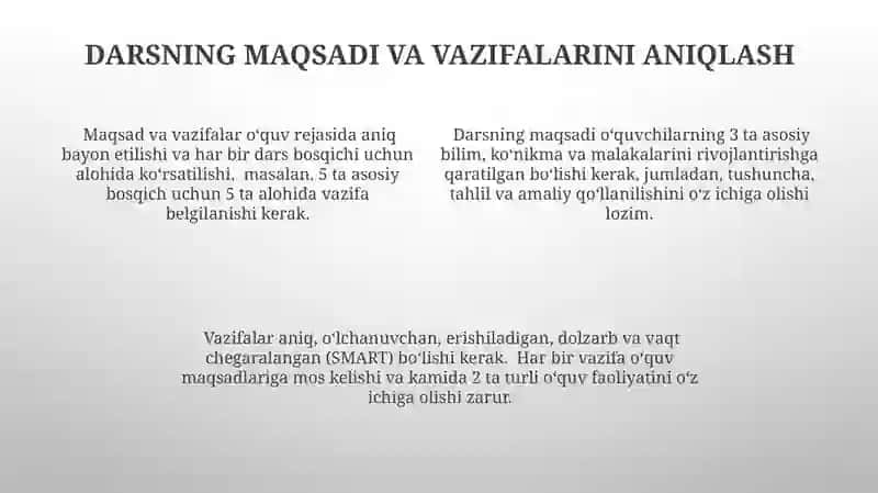 Darsni tashkil etishga qoʻyiladigan didaktik talablar 4