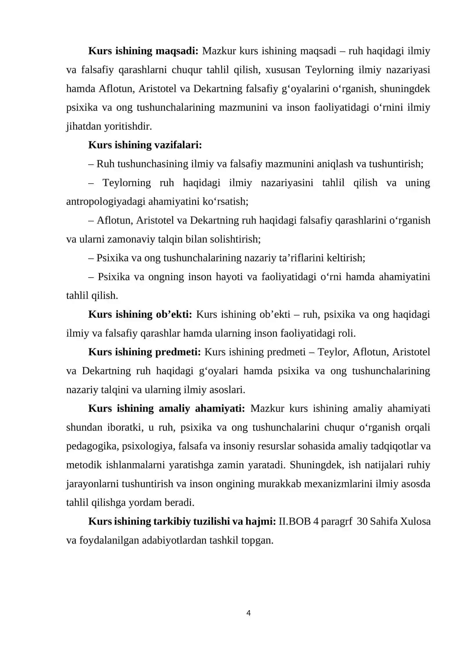 RUH HAQIDAGI ILMIY (TEYLOR) VA FALSAFIY (AFLOTUN, ARISTOTEL, DEKART) G'OYALAR. PSIXIKA VA ONGNING TA'RIFLARI. 4
