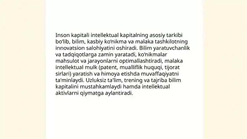 Intellektual kapital, intellektual mulkni shakllantirish va bosqichlari, Kamiljanova Donoxon 4